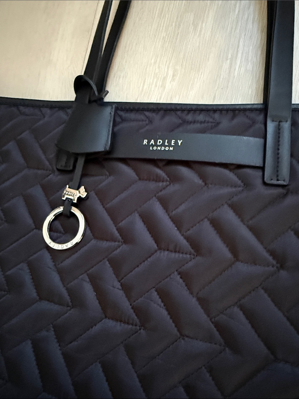 RADLEY LONDON Black Quilted Tote with Leather Strap Charm - Picture 3 of 14